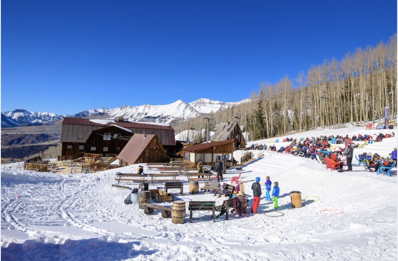 Wide view across Telluride Ski Resort from Gorrono Ranch, lifts and the San Juan range